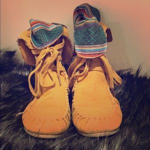 Tribal and Cognac booties